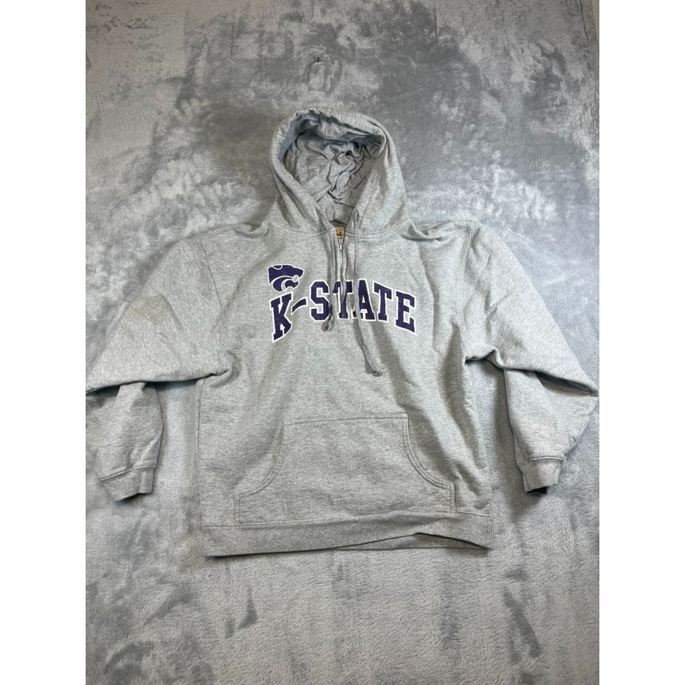 Vintage Kansas State KSU Wildcats Sweatshirt Hoodie 1/2 zip Gray Men Large
